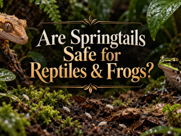 Crested gecko and green frog in bioactive terrarium with springtails, titled Are Springtails Safe for Reptiles & Frogs?